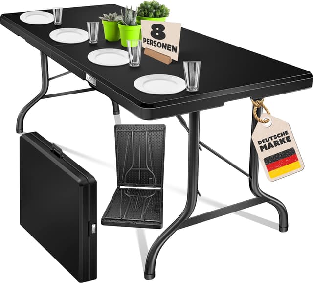 Detalle de KESSER® Buffettisch klappbar aus Kunststoff, 220 x 68 cm – Campingtisch für bis zu 6 Personen inkl. Cover & Tragegriff (Anthrazit)