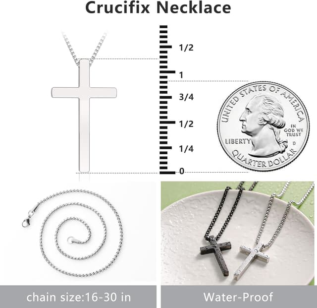 Detalle 2 de TINGN Kreuz Halskette für Herren & Jungen aus Edelstahl – schlichtes Taufkreuz in Silberfarben (16–24")
