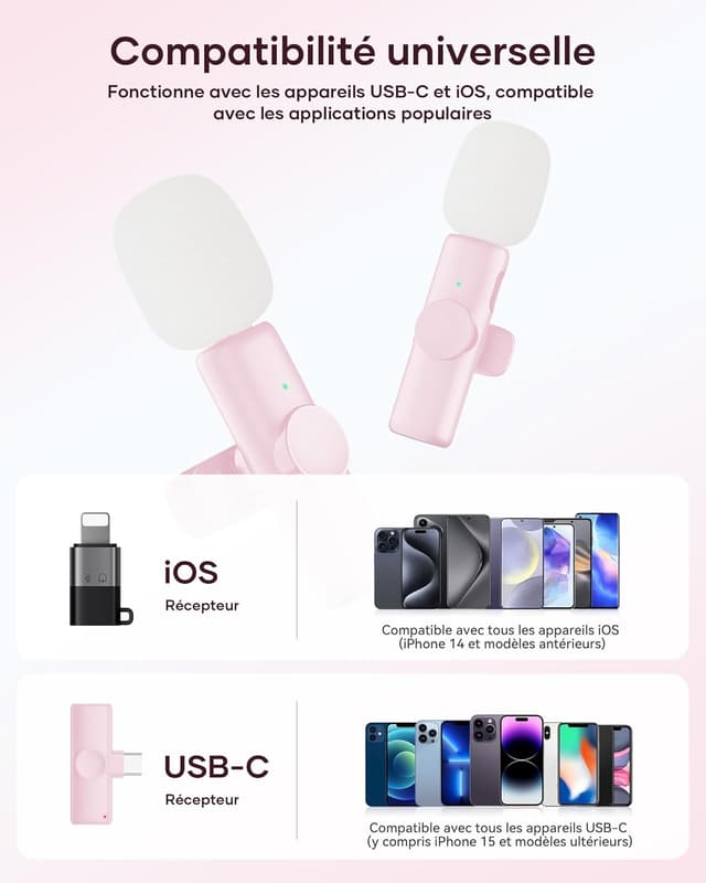 Detalle 2 de Micro-cravate sans fil CZOCPOS (lot de 2) rose : son plus clair pour téléphone, Pad et Android