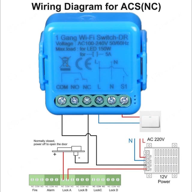 Detalle de Yueyang WiFi Smart Switch 220V (Tuya/Smart Life) con relè e contatto a secco, controllo da app e vocale