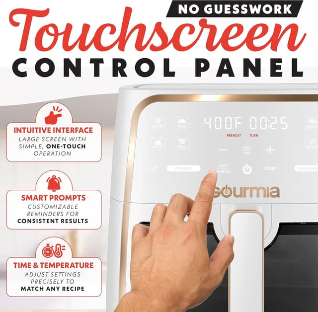 Detalle de Gourmia 8 Qt Air Fryer with 8 Presets, Digital Display & FryForce 360° Technology (White)