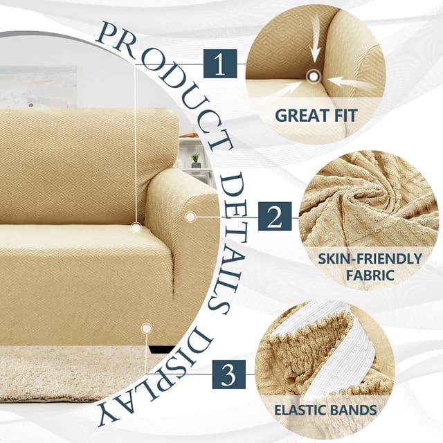 Detalle de Ystyle copridivano 2 posti con braccioli, super elasticizzato antigraffio (antiscivolo e antimacchia) beige giallo