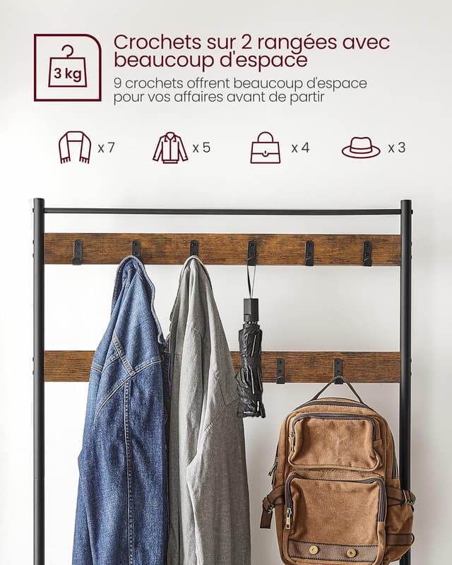 Detalle 2 de VASAGLE HSR401B01 Porte-manteau 3-en-1