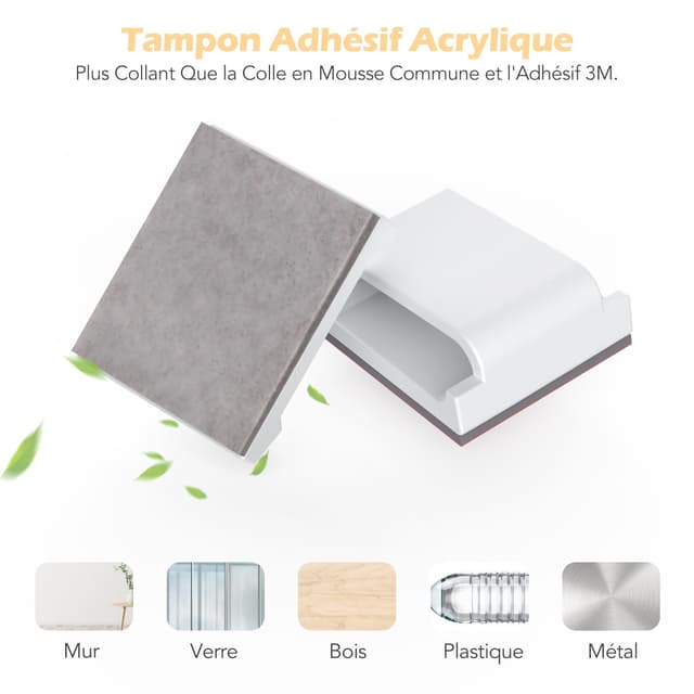 Detalle de AGPTEK lot de 60 clips de câbles adhésifs réglables pour organiser fils (bureaux, PC, voiture, maison) — blanc