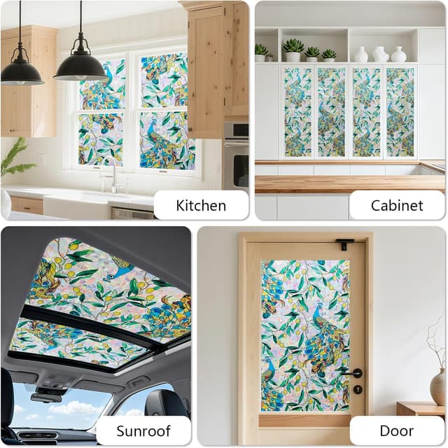 Detalle de KROMAPOLIS Film fenêtre électrostatique effet vitrail 3D anti-regard (90×200 cm) avec filtre UV