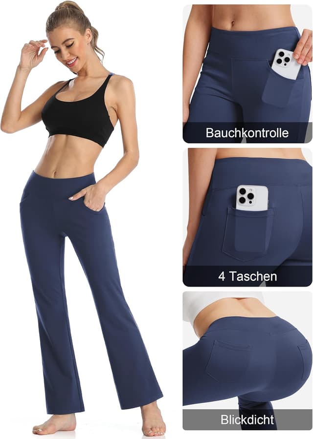 Detalle de MOVE BEYOND Pantalon et pantacourt de yoga bootcut pour femmes à 4 poches et contrôle du ventre