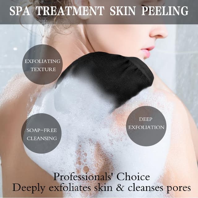 Detalle de URAQT Gant Exfoliant – Kit de 3 gants pour gommage sous la douche (Noir, Marron foncé, Blanc)