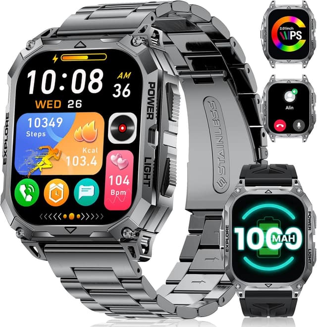 Detalle de FITFLEX Montre connectée Homme HD 2,01" avec Bluetooth pour appels, fréquence cardiaque et modes sport, IP68