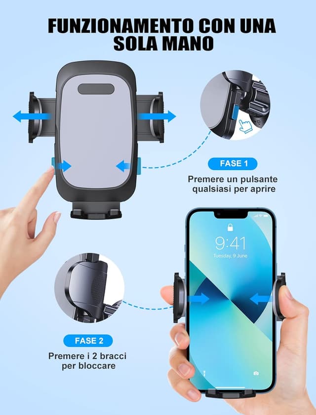 Detalle de Mohard Porta Cellulare Auto per bocchetta d’aria rotante 360° con ventosa gel e braccio estensibile (4–7")