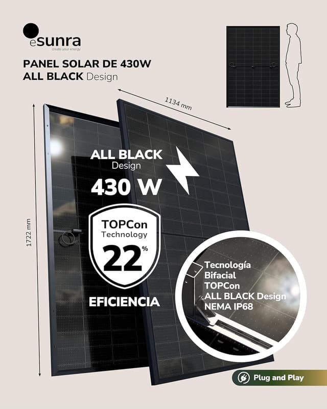 Thumbnail 5 de ESUNRA Kit Solar Balcón 800W 🌞 Bifaciales, Plug & Play