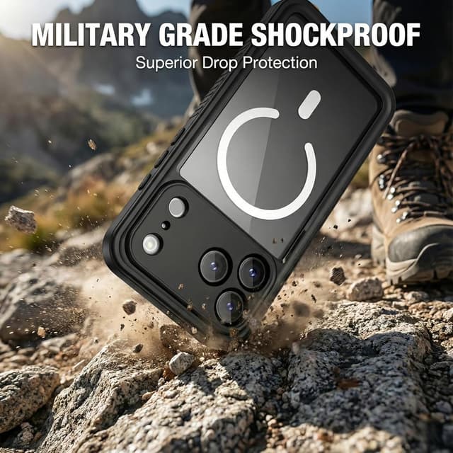 Detalle de FYHCMC Waterproof MagSafe iPhone 17 Pro Case (Black) with 360° sealed cover