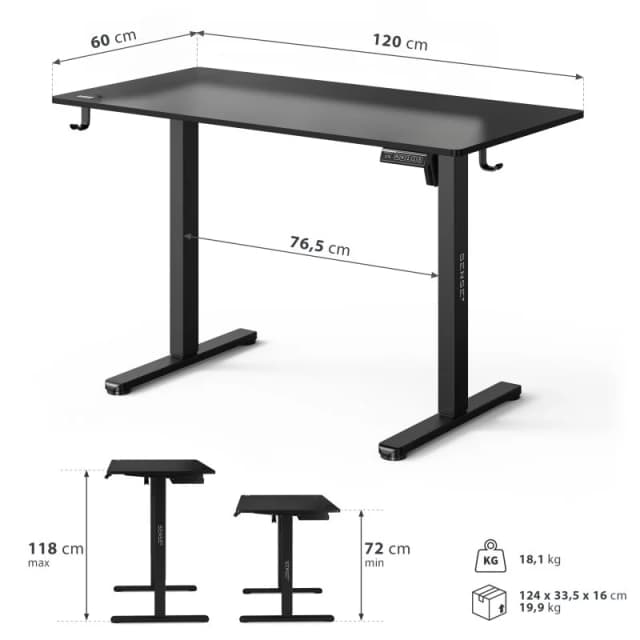 Detalle de SENSE7 Nojo Light Escritorio regulable eléctrico 120×60 cm