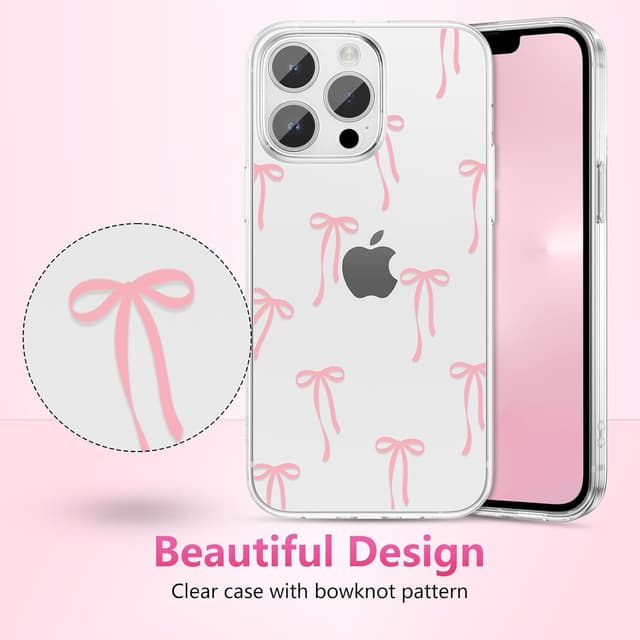 Detalle 2 de ZTOFERA Durchsichtige Hülle für iPhone 15 Pro Max (6,7") mit Bowknot-Design – weiches TPU, stoßfest, hellrosa