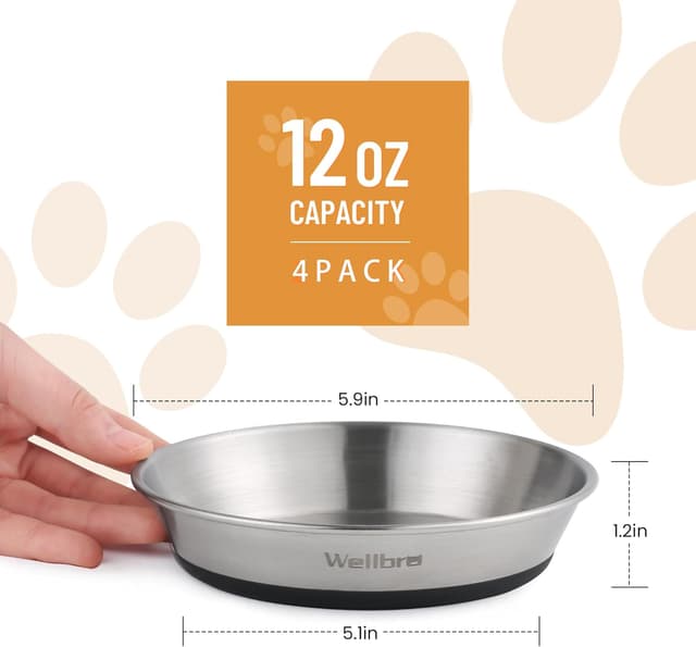 Detalle de Wellbro Stainless Steel Cat Bowls (4 pcs) – 15cm wide whisker-friendly feeding dishes