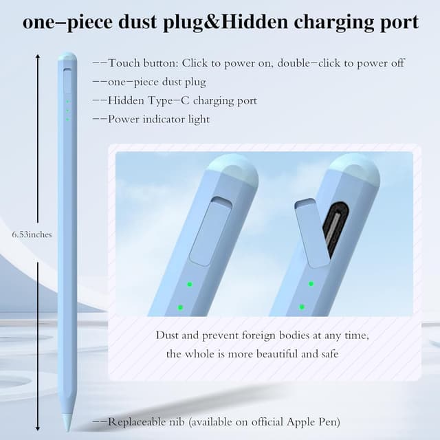 Detalle de Stylus Pen for iPad (11th–14Mins faster charging, pencil holder, tilt + palm rejection)