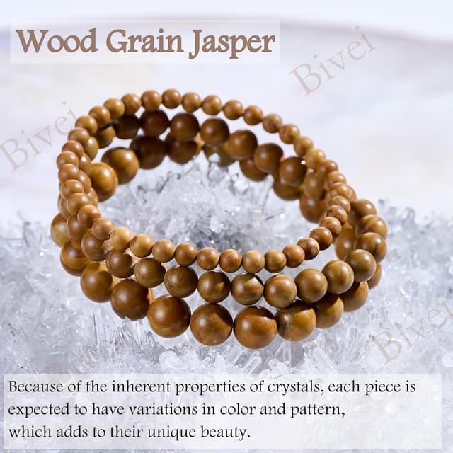 Detalle de Bivei Braccialetto di cristallo con perle da 4 mm in pietra naturale, elastico estensibile per donna