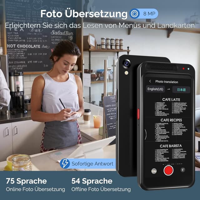 Detalle 2 de MoStrive Z6S Sprachübersetzer: Offline & Online-Übersetzung, Foto-Übersetzung und 150 Sprachen