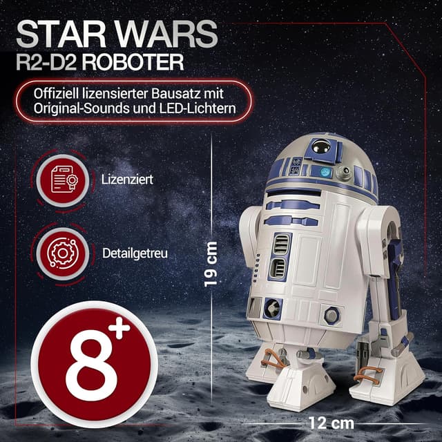 Detalle de Clementoni Star Wars R2-D2 Roboter-Bausatz (59457) – Set mit über 50 Teilen, App für Programmierung