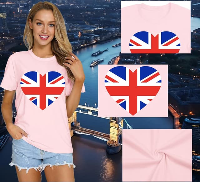 Detalle de Qskall women’s Union Jack T-shirt with heart print