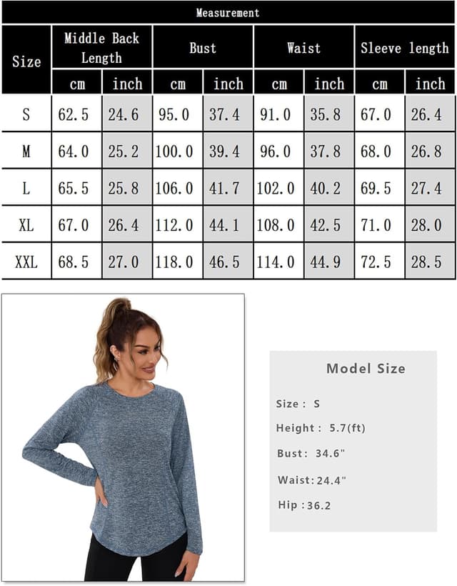 Detalle 2 de Terecey T-shirt sport femme à manches longues col rond, respirant et séchage rapide