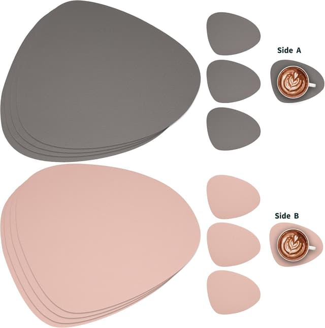 Detalle 2 de Myir JUN Tischsets aus Kunstleder im Doppelpack-Set (Grau/Rosa) inkl. Untersetzer, abwaschbar & rutschfest