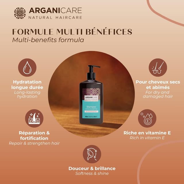 Detalle de Arganicare Gamma Argan Shampoo nutriente e idratante con olio di argan biologico da 400 ml