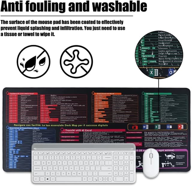 Detalle de FEMONGY tappetino mouse Excel in italiano XXL 900 x 400 x 3 mm, design impermeabile e base antiscivolo