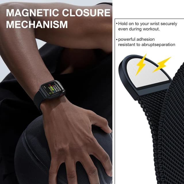 Detalle 2 de Stainless Steel Milanese Loop Magnetic Clasp Apple Watch Band (46mm/44mm/45mm/49mm) — Men & Women