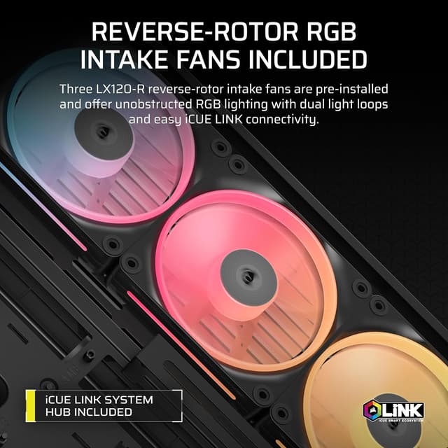 Detalle de Corsair FRAME 4500X LX-R RGB LINK Mid-Tower PC Case with InfiniRail, dual 360mm radiator support and 3x LX120R RGB LINK fans