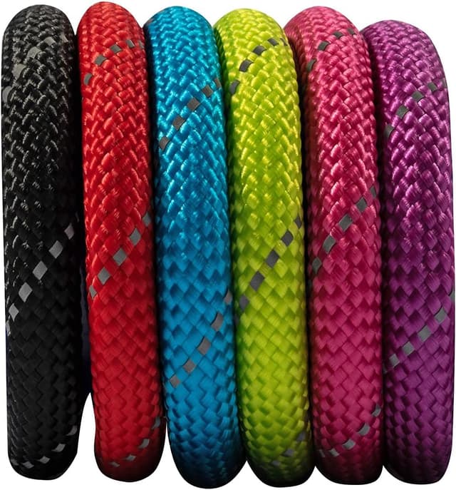 Detalle 1 de Ancol Viva Reflective Rope and Leather Snap Dog Lead (Red) – Weatherproof poly-weave with reflective weave