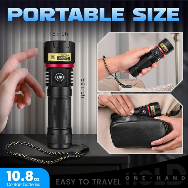 Detalle de DARKBEAM UV Taschenlampe Schwarzlicht 365 nm (6xLED, 80 W) USB-wiederaufladbar