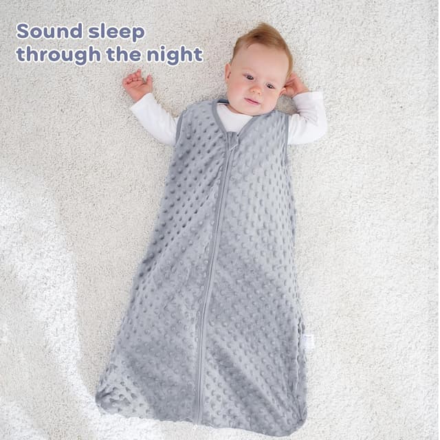 Thumbnail 6 de FIEMOL Schlafsack Baby 0–6 Monate 1,5 Tog mit Plüschpunkten (2er Pack, Blau & Grau, ärmellos)