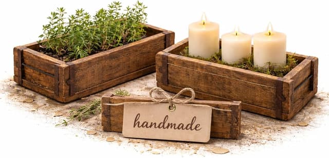 Detalle de MC-Trend 2er-Set Ziegelsteinform aus Holz mit Metallbeschlägen – rustikale Blumenkiste im Vintage-Look, jedes Stück ein Unikat