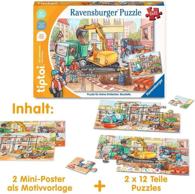 Detalle de Ravensburger tiptoi Puzzle 00137 – Chantier de construction, puzzle interactif dès 3 ans