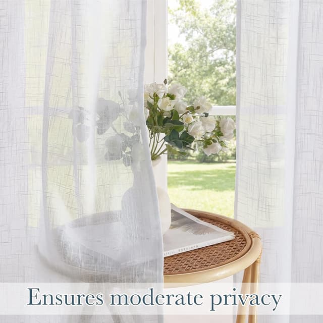 Detalle 2 de PONY DANCE White Voile Curtains 90 Drop Pair (52x90 inches) – semi-sheer linen-look eyelet panels for living rooms & bedrooms