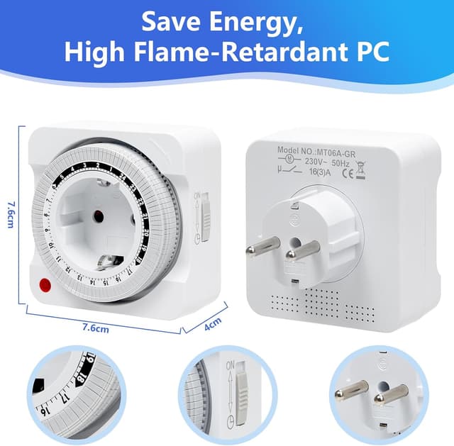 Detalle 2 de Mechanische Zeitschaltuhr Steckdose (2er-Set) mit 24-Stunden-Programm, 96 Segmenten à 15 Minuten