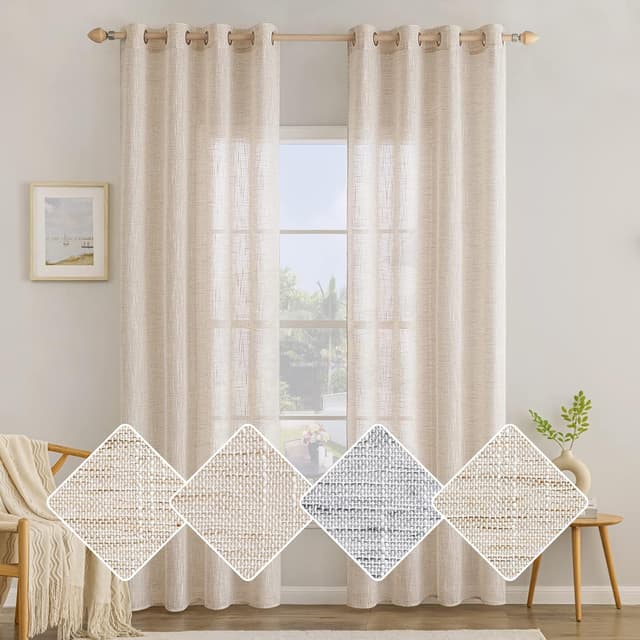 Detalle de MIULEE Leinen-Vorhang mit Ösen, Voile-Optik – 2er-Set 140x145 cm in Weiß