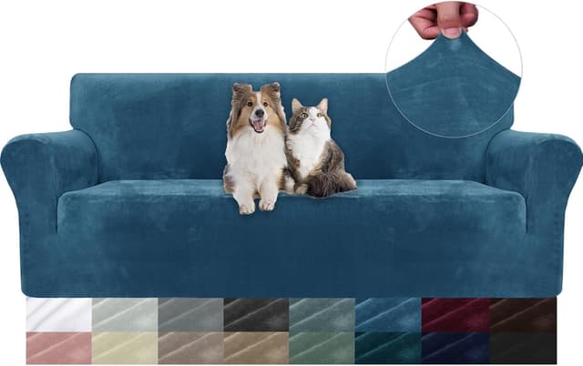 Detalle de YSTELLAA Housse Velours 3 Places bleu paon