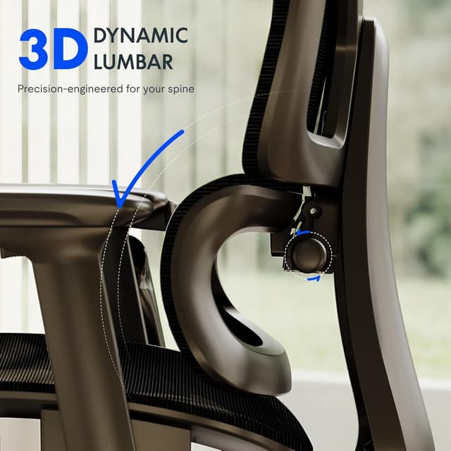 Detalle de FlexiSpot ErgoX chaise de bureau ergonomique grise, accoudoirs 3D et soutien lombaire indépendant