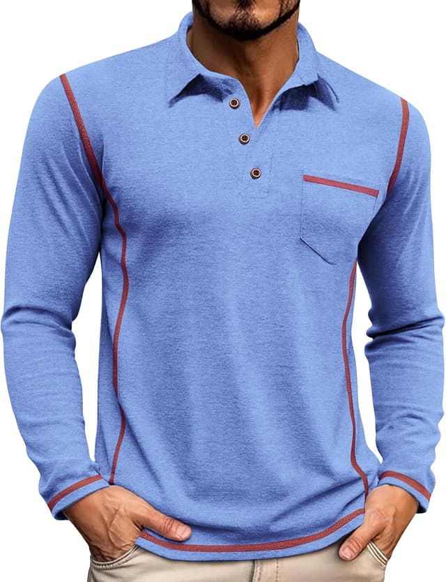 Thumbnail 6 de Elainone Herren Langarm Polo mit Brusttasche – atmungsaktives Stretch Golf Oberteil (Regular Fit) M bis 3XL