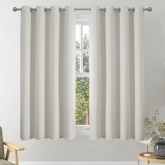 Detalle de VEHEDE Short Small Window Curtains (45 inch drop) – Thermal blackout eyelet curtains, light beige, 2 panels