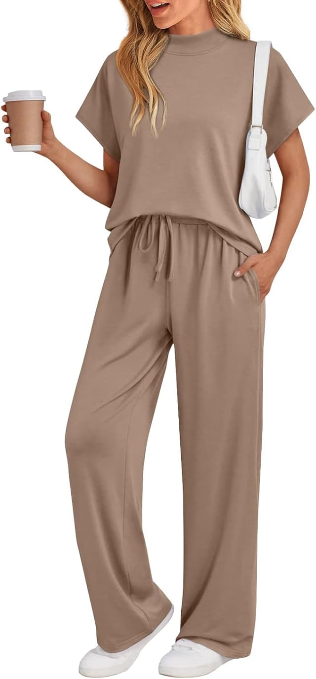 Thumbnail 6 de AUTOMET Women’s 2-Piece Matching Lounge Set (Mock Neck Sweatsuit) — Summer Short-Sleeve Travel Outfit
