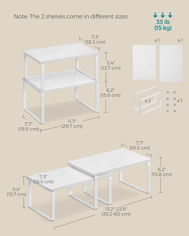 Detalle de SONGMICS KCS027W01 Kitchen Cupboard Organisers (Set of 4) – stackable, expandable counter spice racks