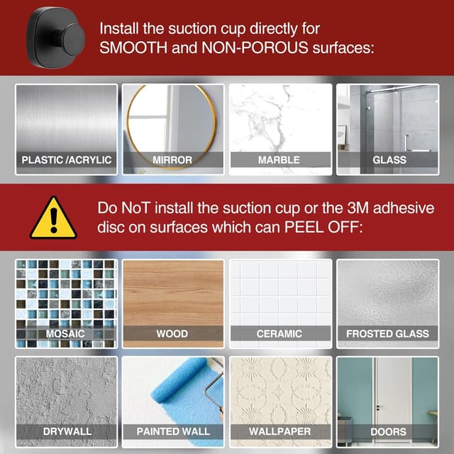 Thumbnail 6 de ZUNTO 4 Pack Suction Cup Hooks (Stainless Steel, Black) – No Drilling Towel Holders