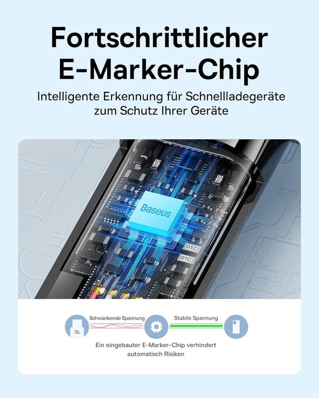 Detalle de Baseus USB‑C auf USB‑C Kabel 240W (1 m) mit PD 5A & QC 4.0 Schnellladung