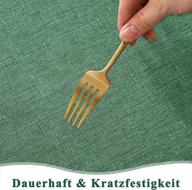 Detalle 2 de AooHome Tischdecke abwaschbar Grün (Leinen-Optik) 140x240 cm – wasserabweisend mit Lotuseffekt