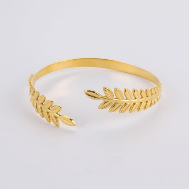 Detalle 2 de VASSAGO Griechisch-römisches Lorbeerblatt-Armband mit verstellbarer Manschette (Boho Schmuck für Frauen)