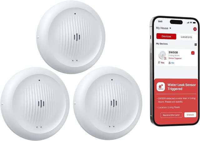 Detalle de X-Sense Wi‑Fi Water Leak & Low Temperature Alarm (SWS0B) Smart 2-in-1 Sensor, 3-Pack