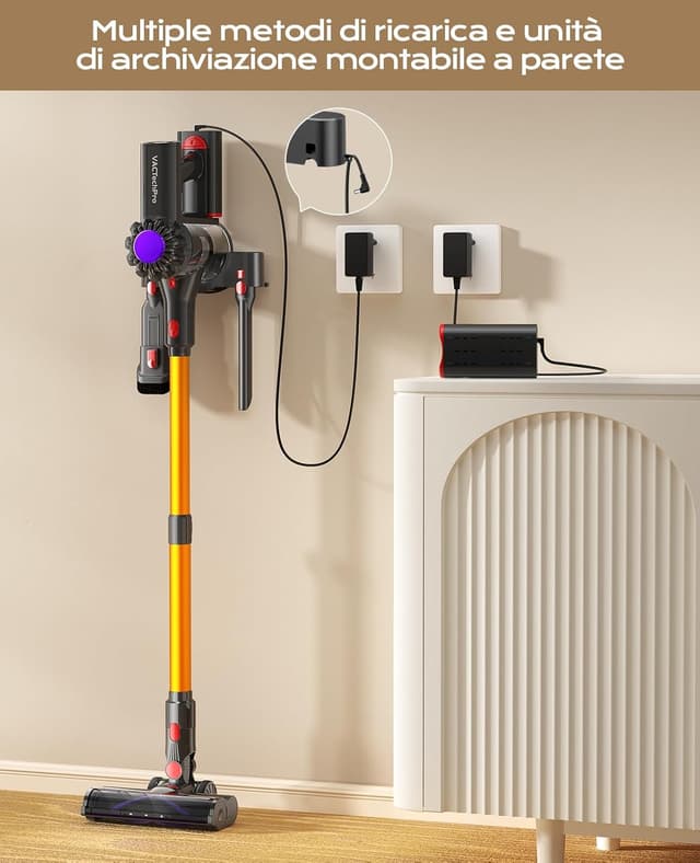 Detalle 2 de VACTechPro Aspirapolvere Senza Fili da 35KPa con batteria rimovibile e 6 in 1 (oro)