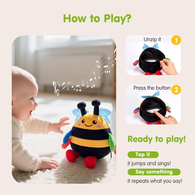 Detalle 2 de Hahaland 4‑in‑1 Dancing Bee Baby Toy for 6–12 Months 🐝?